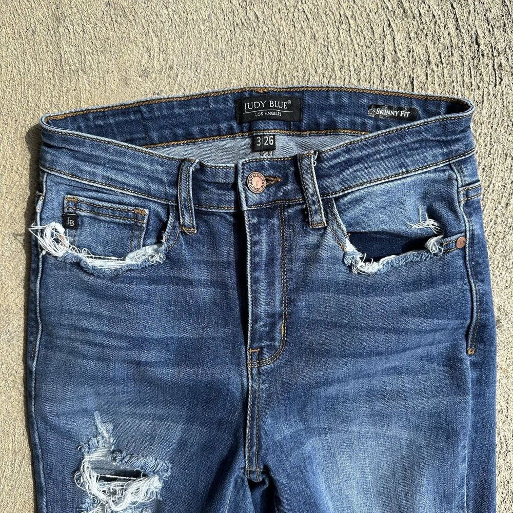 Judy Blue Jeans Womens 3 (26) Blue Skinny Fit Mid Rise Stretch Distressed Denim - Picture 13 of 16